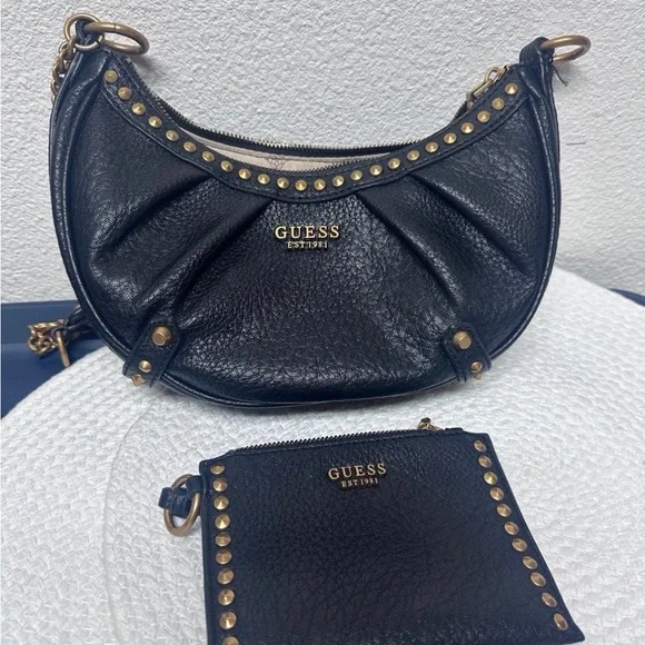 GUESS Black Shoulder Bag with Gold Accents - Picture 6 of 6
